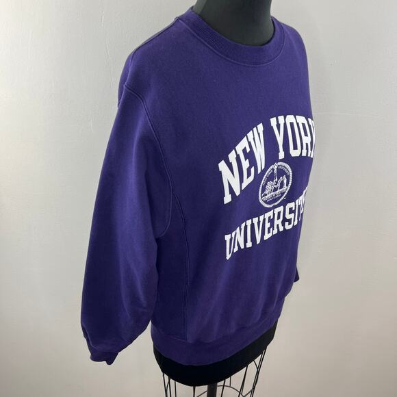 NYU New York University Champion Purple Crewneck Cotton Blend Sweatshirt Size S - Picture 4 of 9